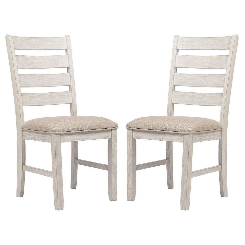 Fabric Dining Side Chair with Ladder Back, Set of 2, White and Brown By Casagear Home