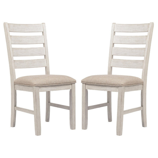 Fabric Dining Side Chair with Ladder Back, Set of 2, White and Brown By Casagear Home