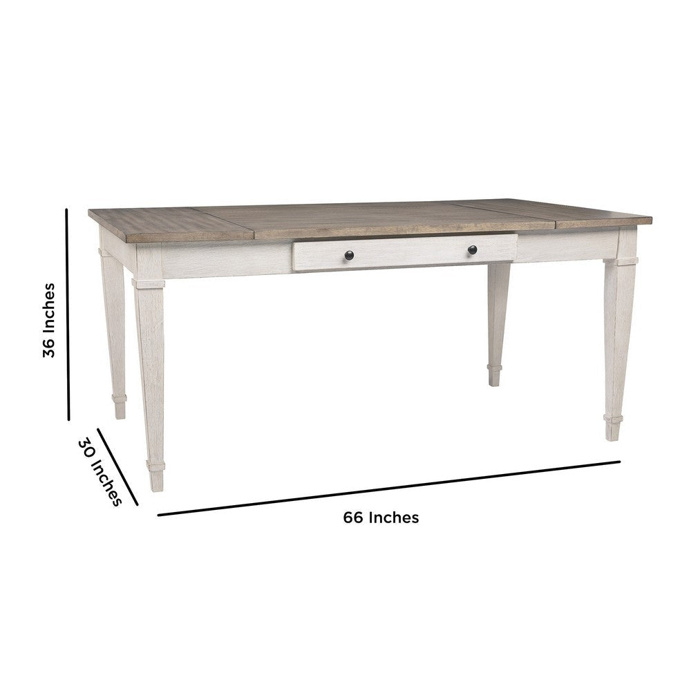 66 Inch Wood Dining Table 2 Drawers 2 Lift Top Storage White Brown By Casagear Home BM227031