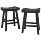 25 Inch Wooden Saddle Stool with Angular Legs, Set of 2, Black By Casagear Home