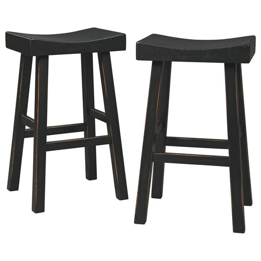 31 Inch Wooden Saddle Stool with Angular Legs, Set of 2, Black By Casagear Home
