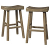 31 Inch Wooden Saddle Stool with Angular Legs, Set of 2, Brown By Casagear Home