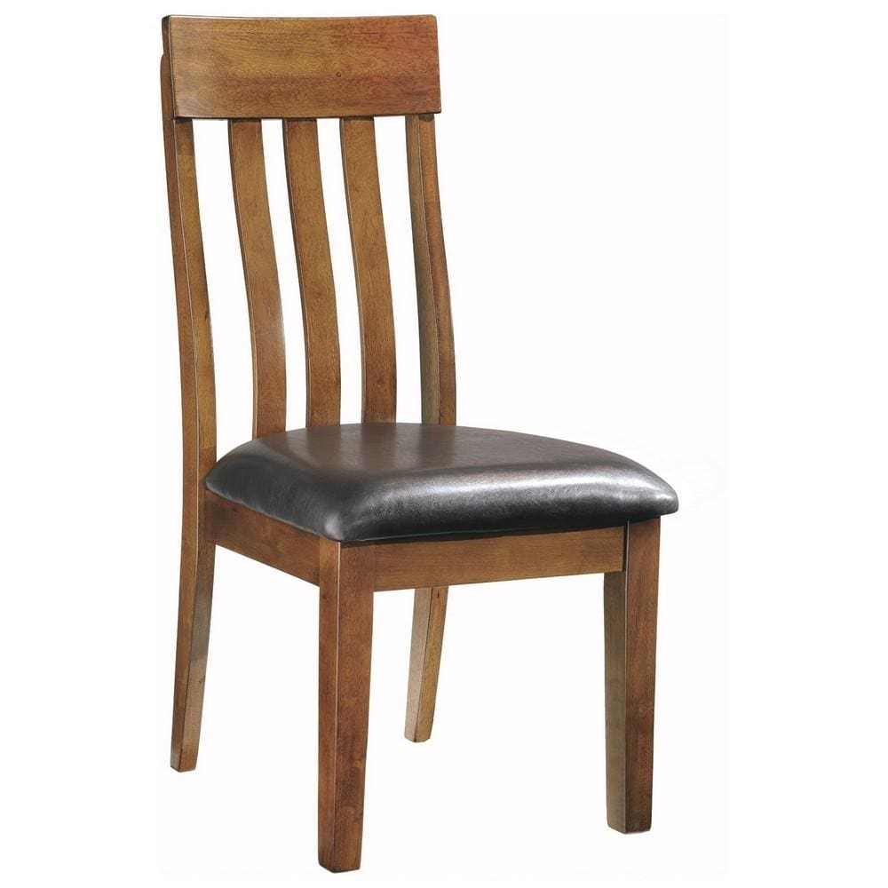 Leatherette Dining Chair with Slatted Back, Brown and Black By Casagear Home