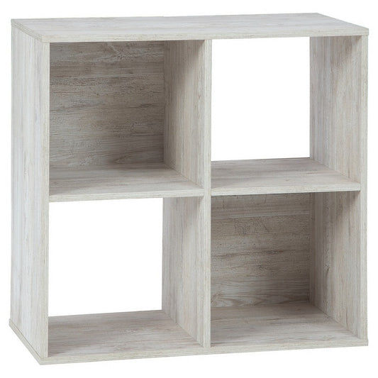 4 Cube Wooden Organizer with Grain Details, Washed White By Casagear Home