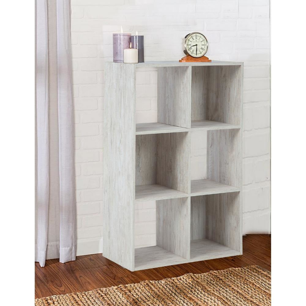 6 Cube Wooden Organizer with Grain Details, Washed White By Casagear Home
