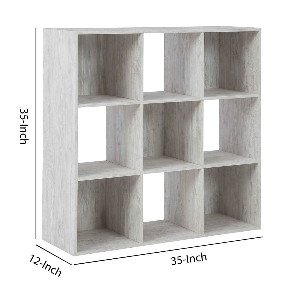 9 Cube Wooden Organizer with Grain Details Washed White By Casagear Home BM227058