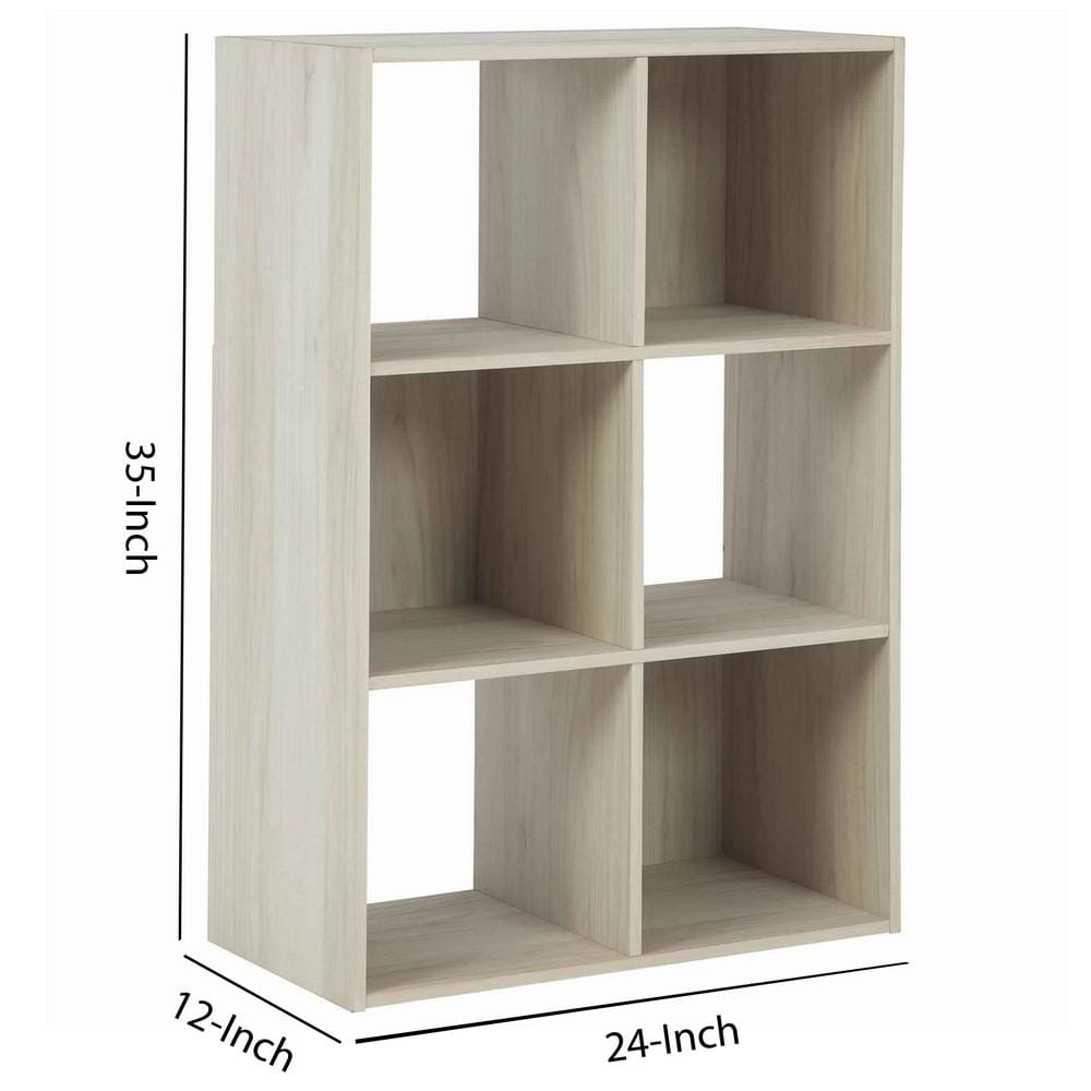 6 Cube Wooden Organizer with Grain Details Natural Brown By Casagear Home BM227062