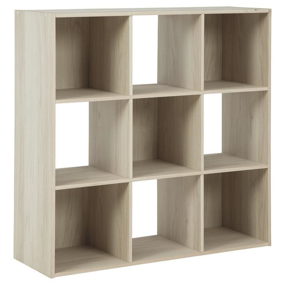 9 Cube Wooden Organizer with Grain Details, Natural Brown By Casagear Home
