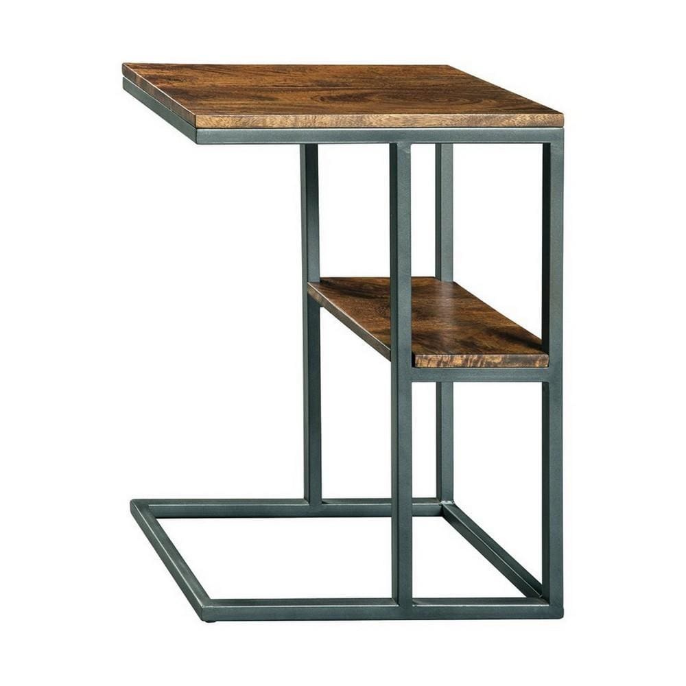 Accent Table | Wood Top | 1 Shelf | Metal Frame | Black & Brown