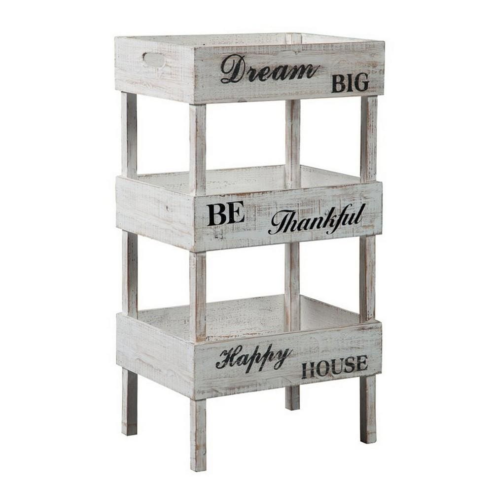 Wooden Storage Shelf with 3 Open Cases and Cut Out Handle, Antique White By Casagear Home