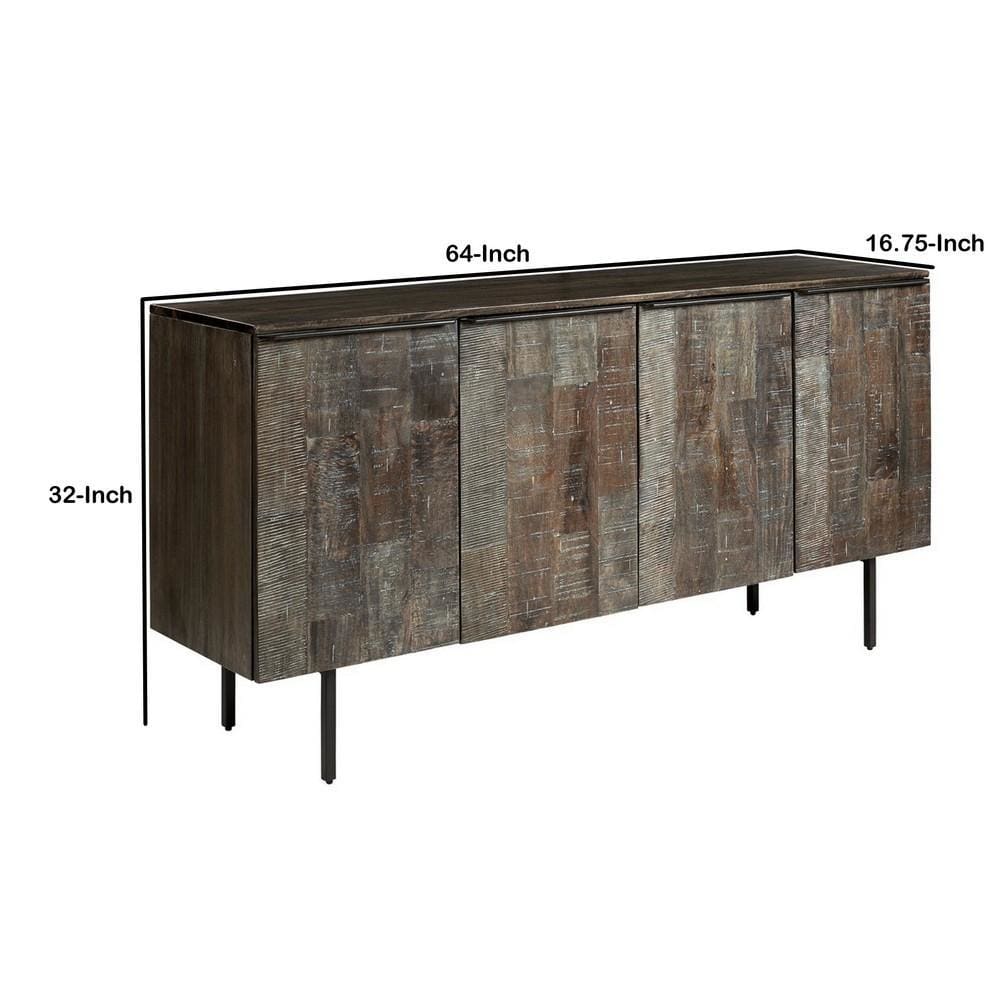 4 Door Wooden Accent Cabinet with Rough Hewn Texture Distressed Gray By Casagear Home BM227113