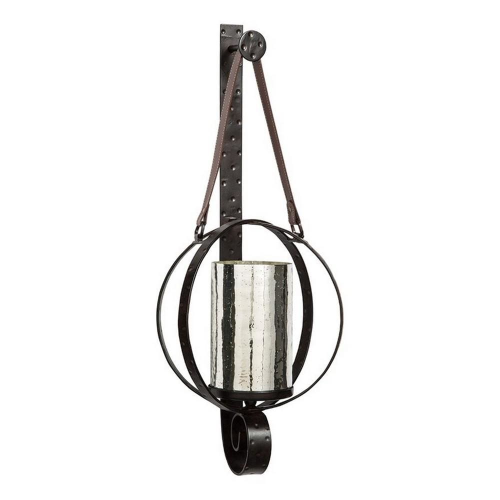 Intersected Round Metal Wall Sconce with Mercury Glass Hurricane, Bronze By Casagear Home