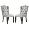 Button Tufted Fabric Upholstered Side Chair with Wooden Legs,Set of 2, Gray By Casagear Home