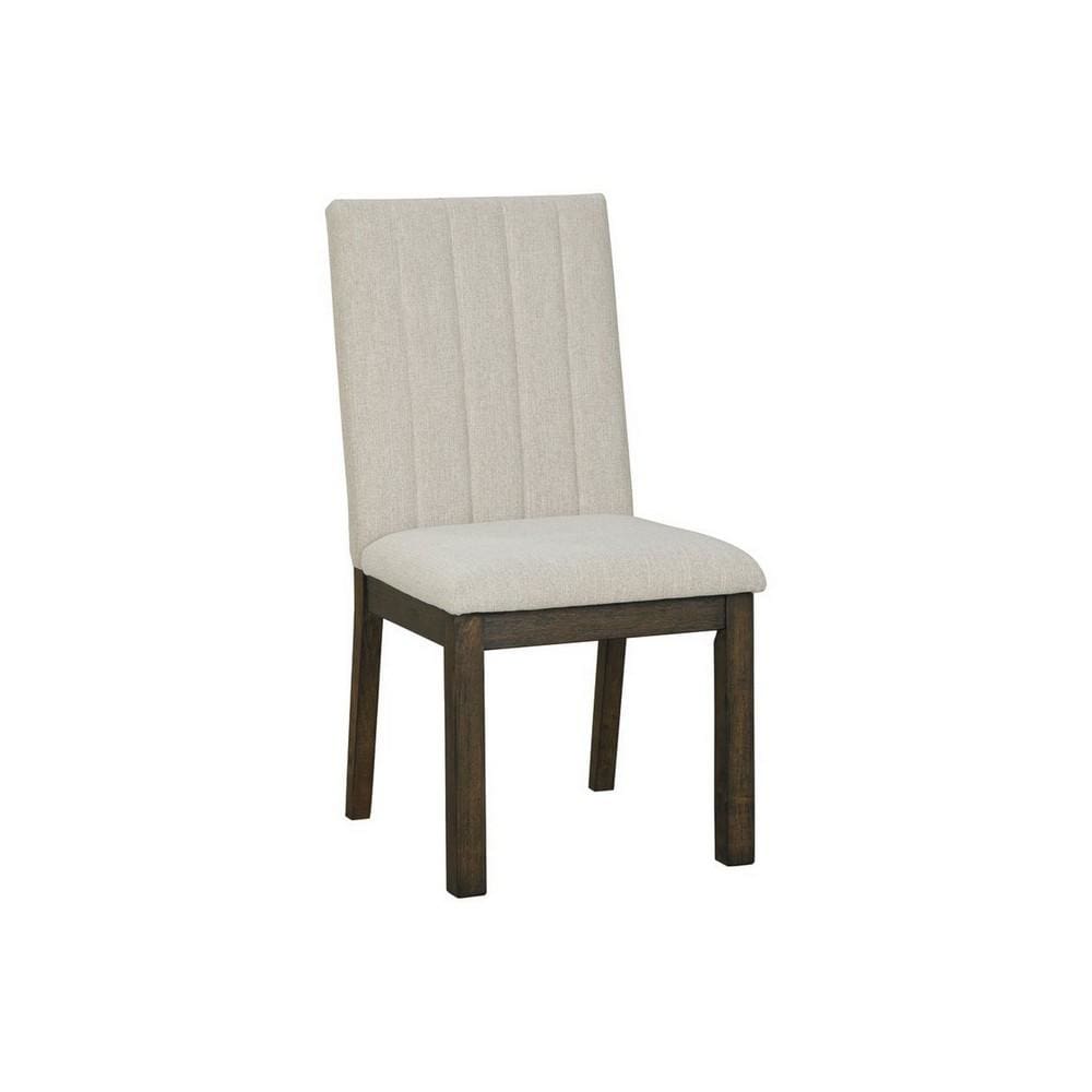 Fabric Upholstered Side Chair with Wooden Legs, Set of 2, Gray and Brown By Casagear Home