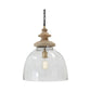 Glass Dome Pendant Light with Wood Finial Crown Top, Brown and Clear By Casagear Home