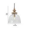 Glass Dome Pendant Light with Wood Finial Crown Top Brown and Clear By Casagear Home BM227175