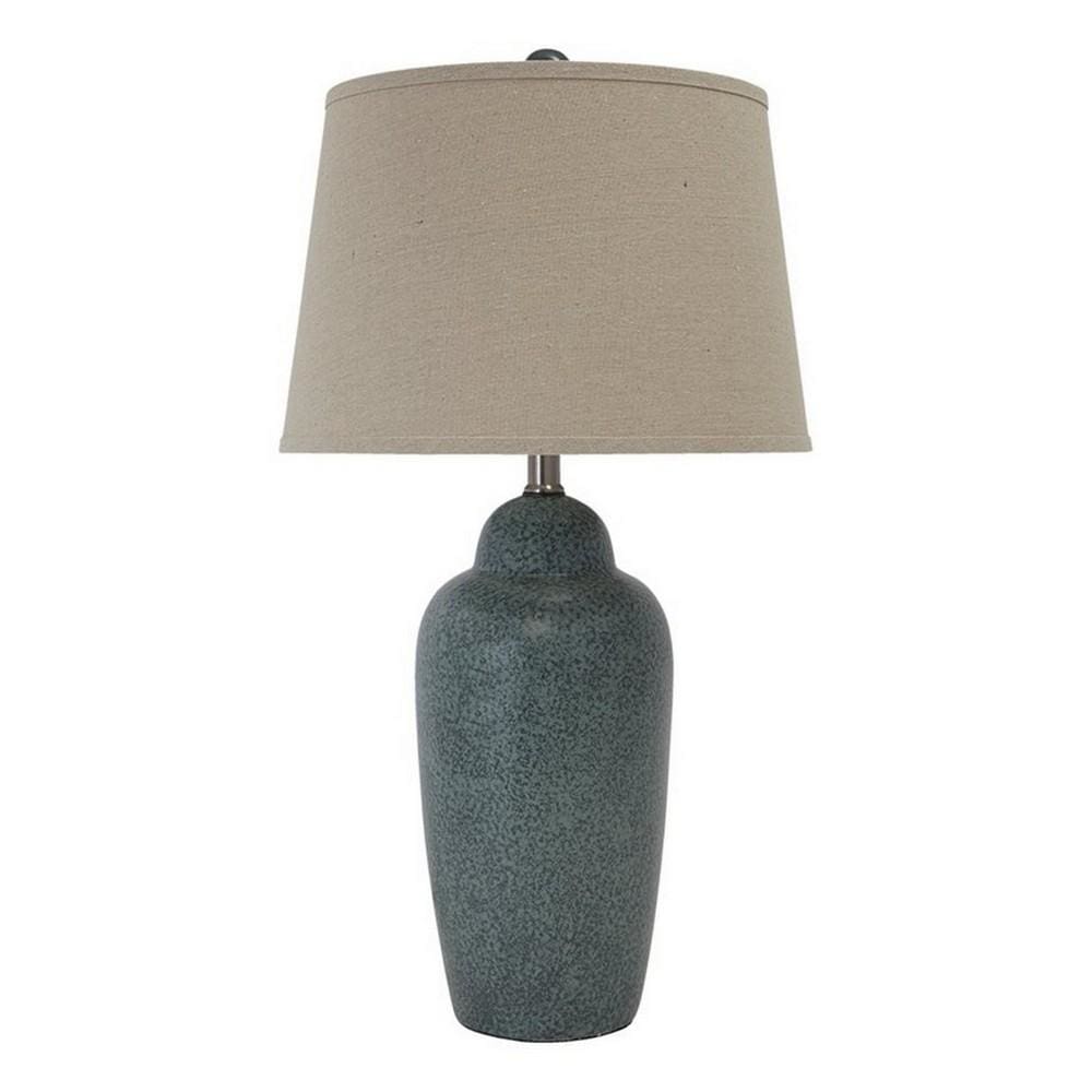 150 Watt Ceramic Body Table Lamp with Tapered Fabric Shade, Green and Beige By Casagear Home