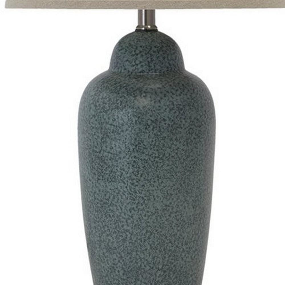 150 Watt Ceramic Body Table Lamp with Tapered Fabric Shade Green and Beige By Casagear Home BM227185