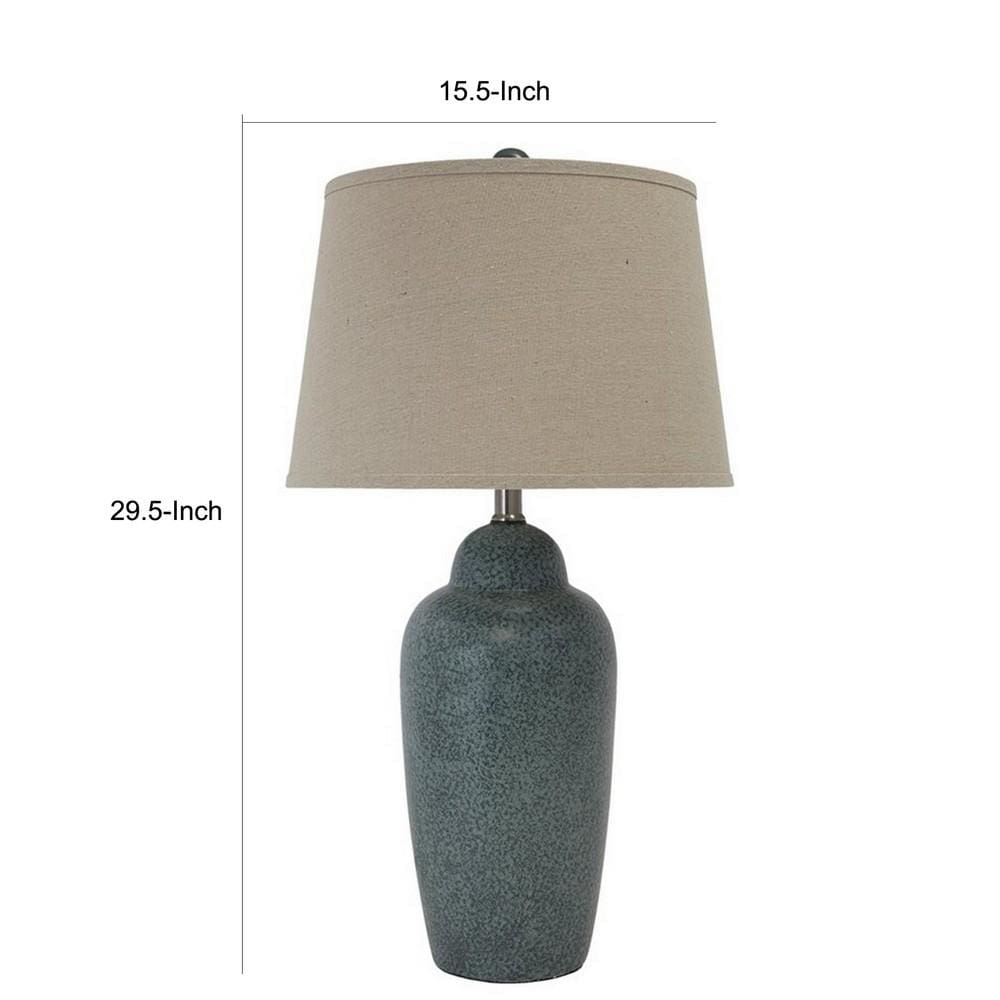 150 Watt Ceramic Body Table Lamp with Tapered Fabric Shade Green and Beige By Casagear Home BM227185