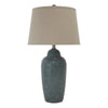 150 Watt Ceramic Body Table Lamp with Tapered Fabric Shade, Green and Beige By Casagear Home