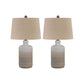 Ceramic Body Table Lamp with Brushed Details, Set of 2, Beige and White By Casagear Home