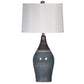 Pot Bellied Ceramic Table Lamp with Brushed Details,Set of 2,Gray and White By Casagear Home BM227189
