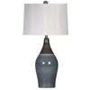 Pot Bellied Ceramic Table Lamp with Brushed Details,Set of 2,Gray and White By Casagear Home BM227189