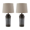 Table Lamp | Ribbed Metal Body | Fabric Shade | Set of 2 | Gray