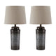 Table Lamp | Ribbed Metal Body | Fabric Shade | Set of 2 | Gray