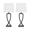 Criss Cross Metal Table Lamp with Fabric Shade, Set of 2, Gray and White By Casagear Home
