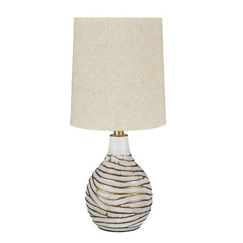 Pot Bellied Table Lamp | Metal | Golden Detail | 13" | White