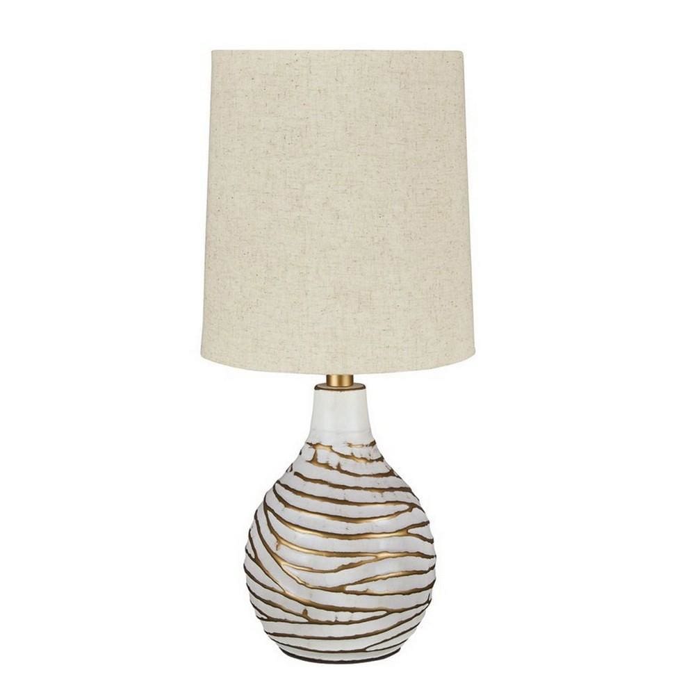 Pot Bellied Table Lamp | Metal | Golden Detail | 13" | White
