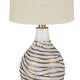 Pot Bellied Metal Table Lamp with Textured Golden Embellishment White By Casagear Home BM227194