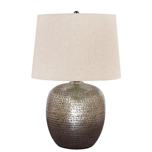 Bellied Table Lamp | Splotched Metal Body | 13" | Brass & Cream