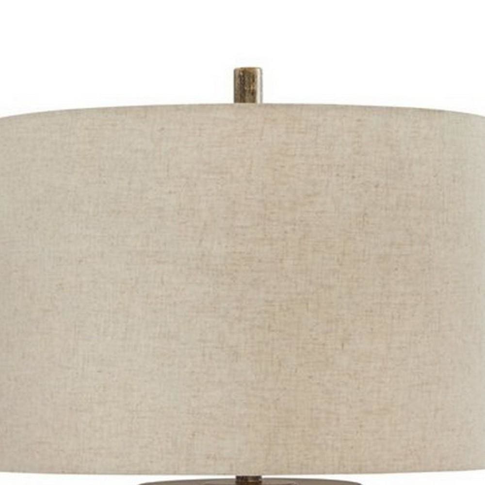 150 Watt Metal Body Table Lamp with Network Design Gray and Beige By Casagear Home BM227198