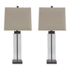Glass and Metal Base Table Lamp with Square Shade, Set of 2, Clear and Gray By Casagear Home