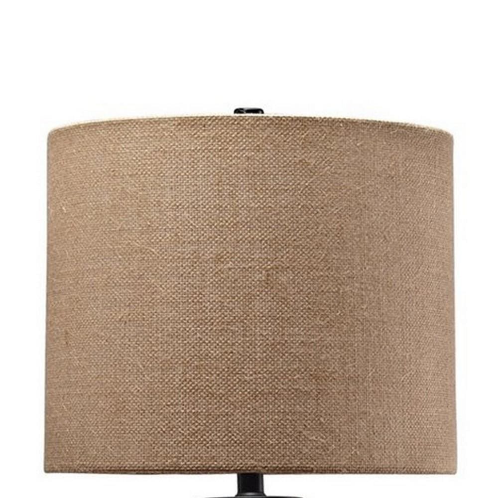 Glass Table Lamp with Fabric Drum Shade Gold and Beige By Casagear Home BM227214