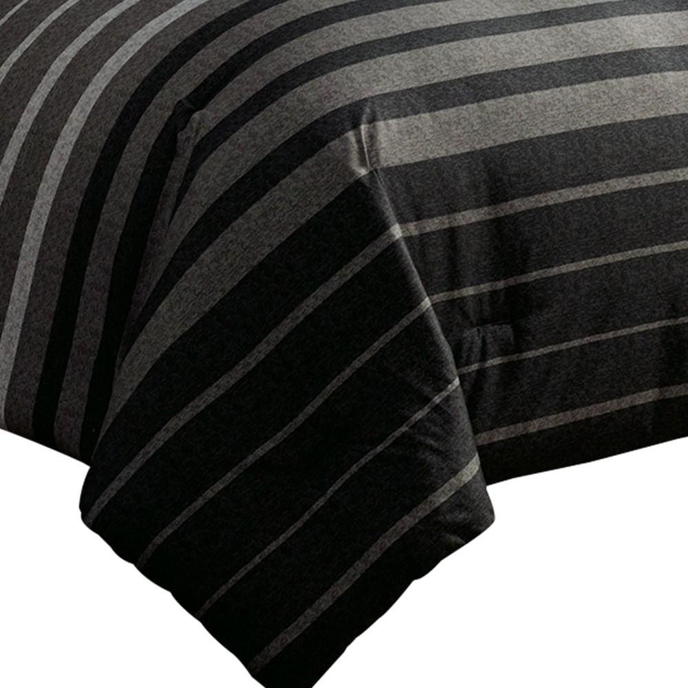 10 Piece Queen Polyester Comforter Set with Striped Details Black and Gray By Casagear Home BM227295