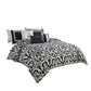 7 Piece King Polyester Comforter Set with Large Medallion, Black and White By Casagear Home