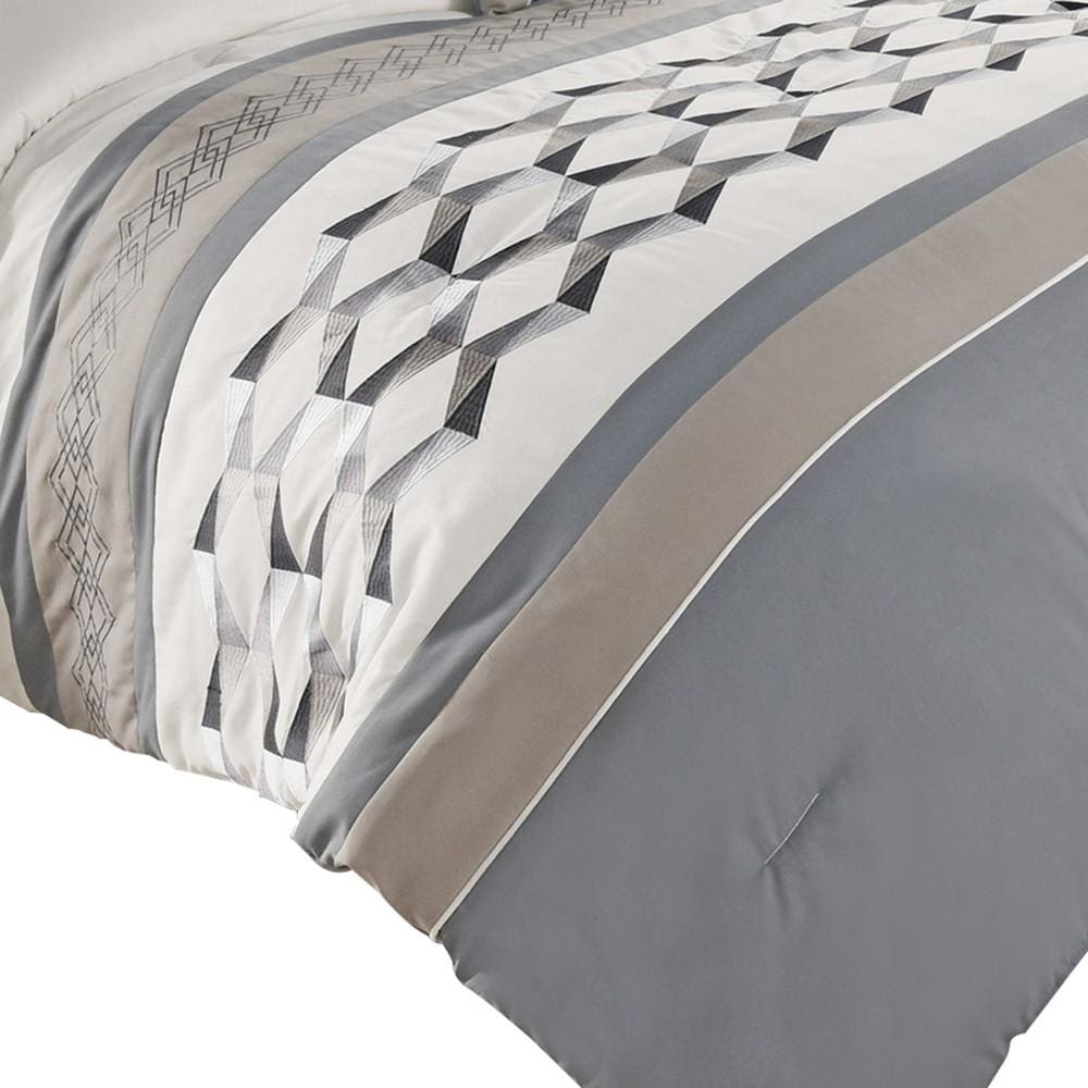 7 Piece Queen Polyester Comforter Set with Geometric Design Blue and Gray By Casagear Home BM227299