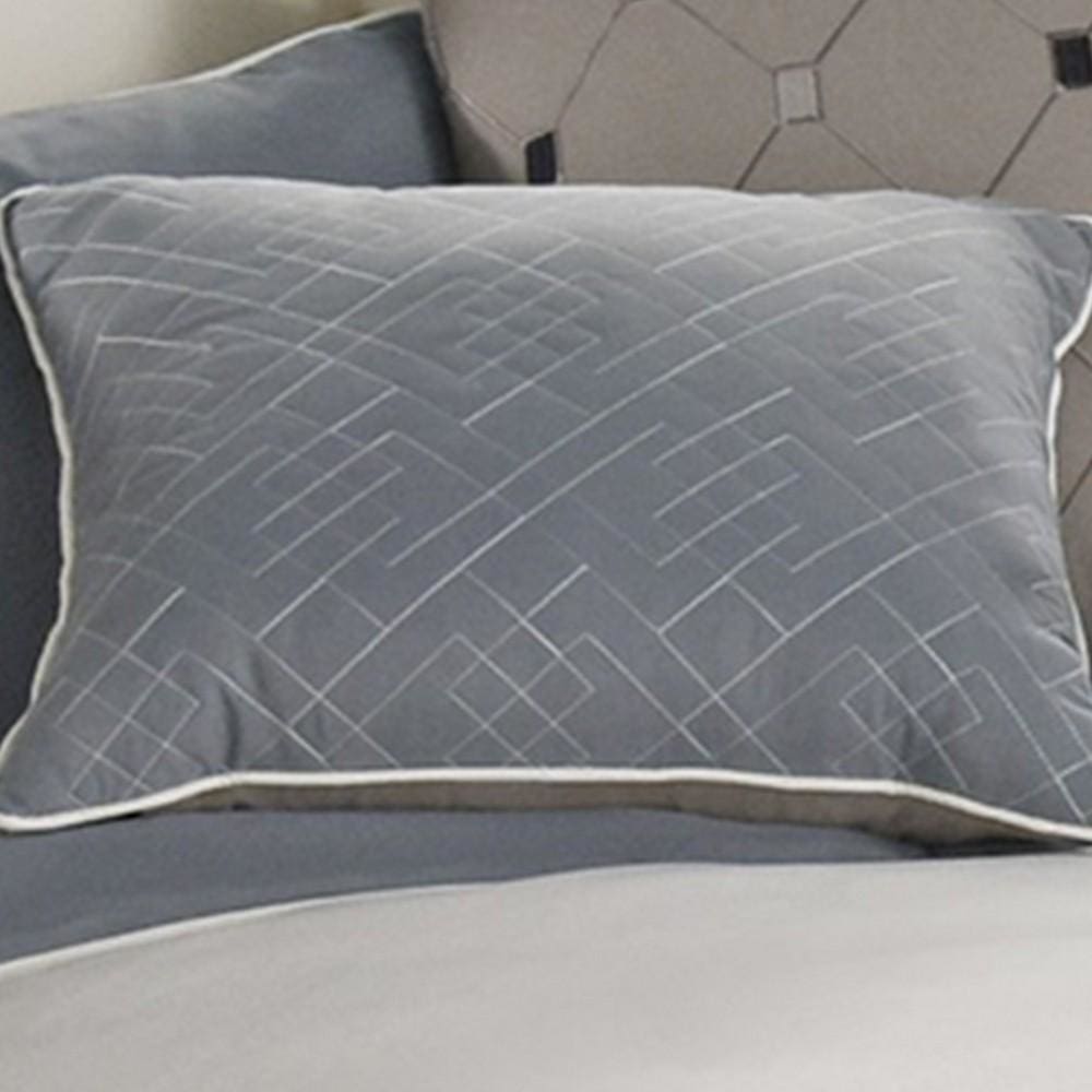 7 Piece Queen Polyester Comforter Set with Geometric Design Blue and Gray By Casagear Home BM227299