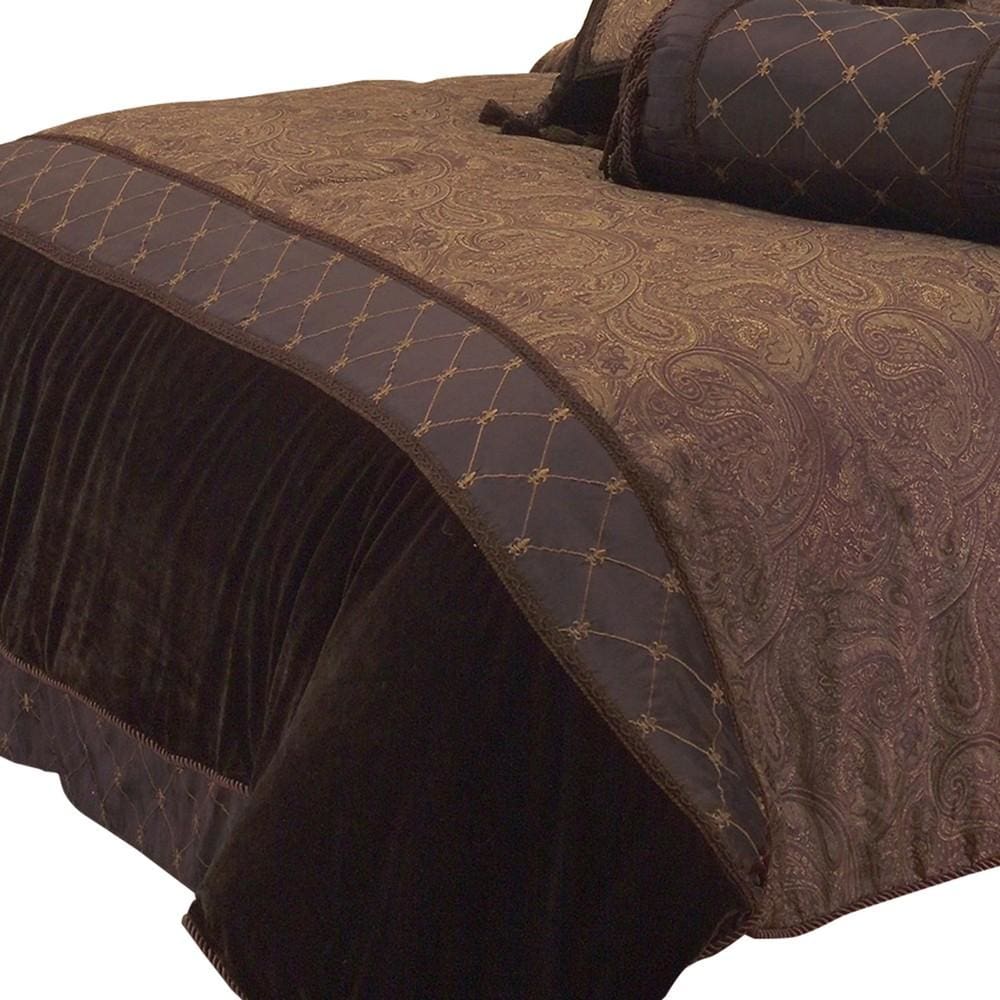 10 Piece King Polyester Comforter Set with Paisley Pattern Design Brown By Casagear Home BM227304