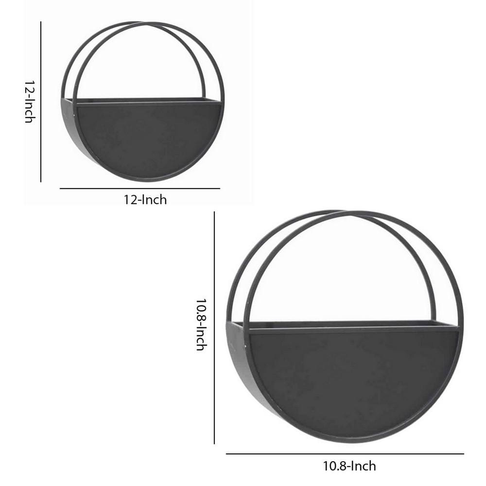 Round Shaped Wall Planter with Metal Frame Set of 2 Black By Casagear Home BM227309