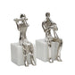 Metal Sitting Musicians Accent Decor with Marble Base, Set of 2, Silver By Casagear Home