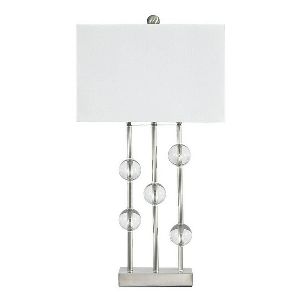 Crystal Accented Metal Table Lamp with Hardback Shade, White and Silver By Casagear Home