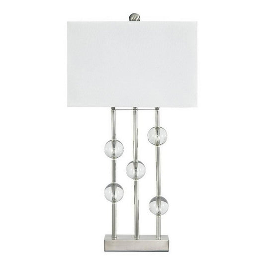 Crystal Accented Metal Table Lamp with Hardback Shade, White and Silver By Casagear Home