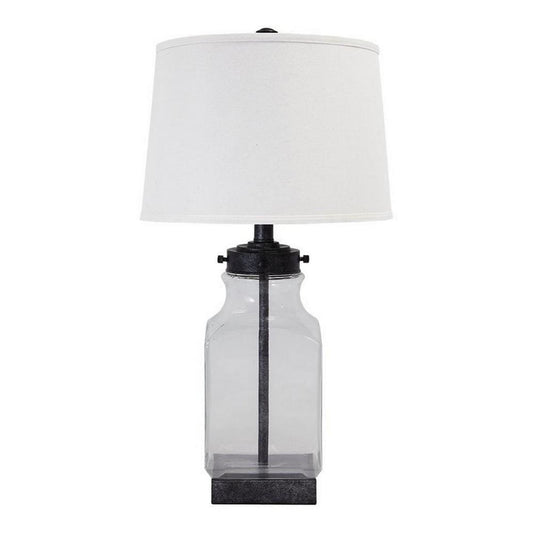 Smoky Glass Frame Table Lamp with Fabric Shade, Light Gray and Clear By Casagear Home