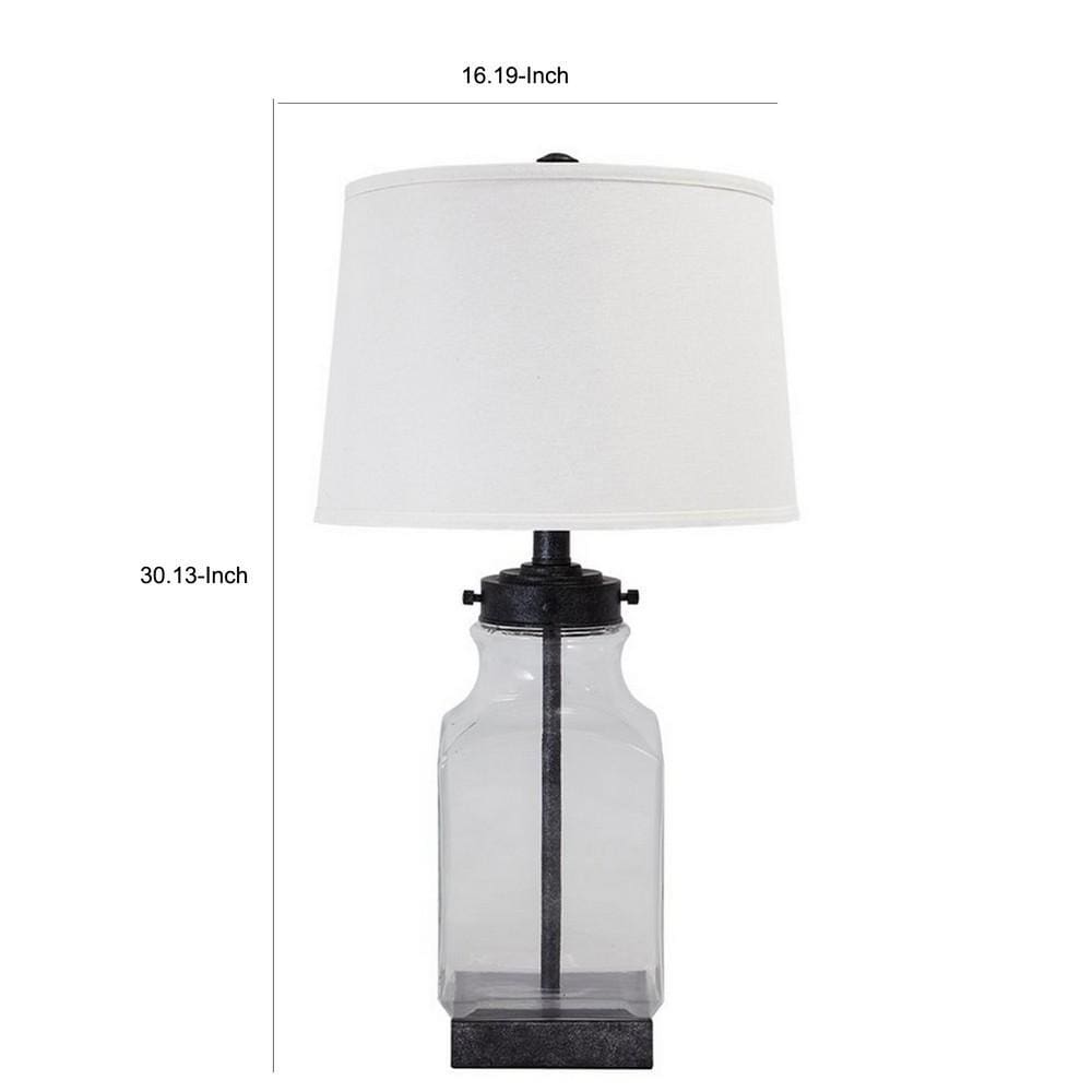 Smoky Glass Frame Table Lamp with Fabric Shade Light Gray and Clear By Casagear Home BM227350