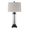 Glass & Metal Table Lamp | Fabric Shade | 13" | Gray & Black