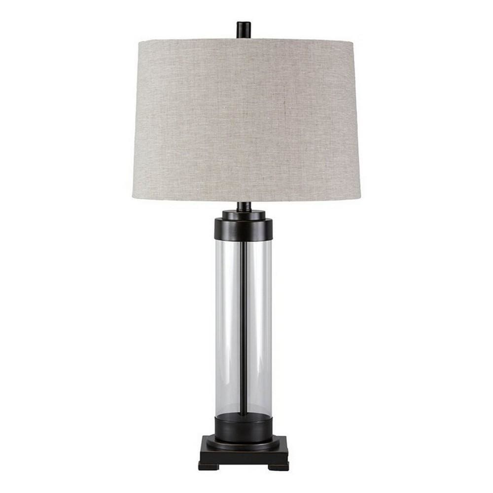 Glass & Metal Table Lamp | Fabric Shade | 13" | Gray & Black